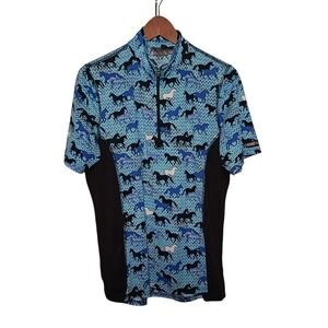 Kerrits 1/4 Zip Short Sleeve Sz L AllOver Horse Equestrian Shirt Jersey